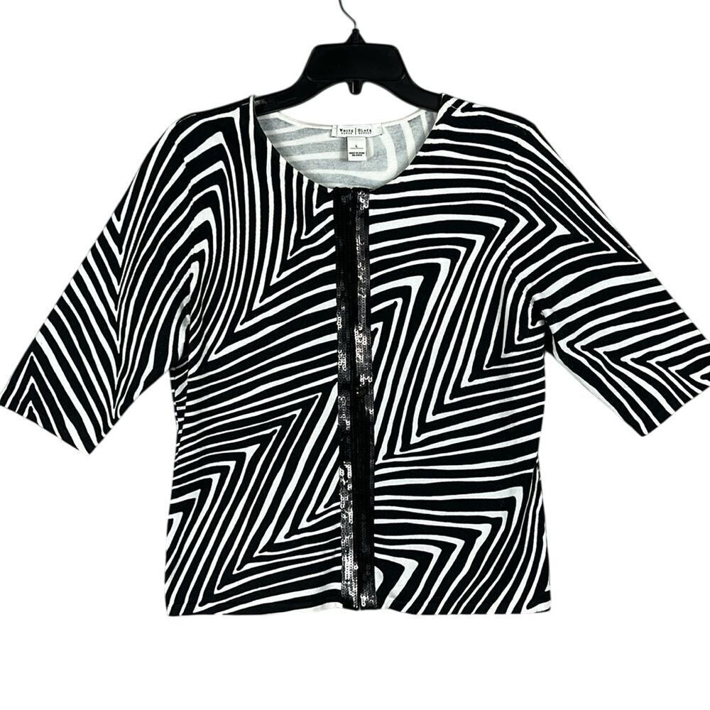 White House Black‎ Market 3/4 Sleeve Sweater Top Womens Size Large Black White